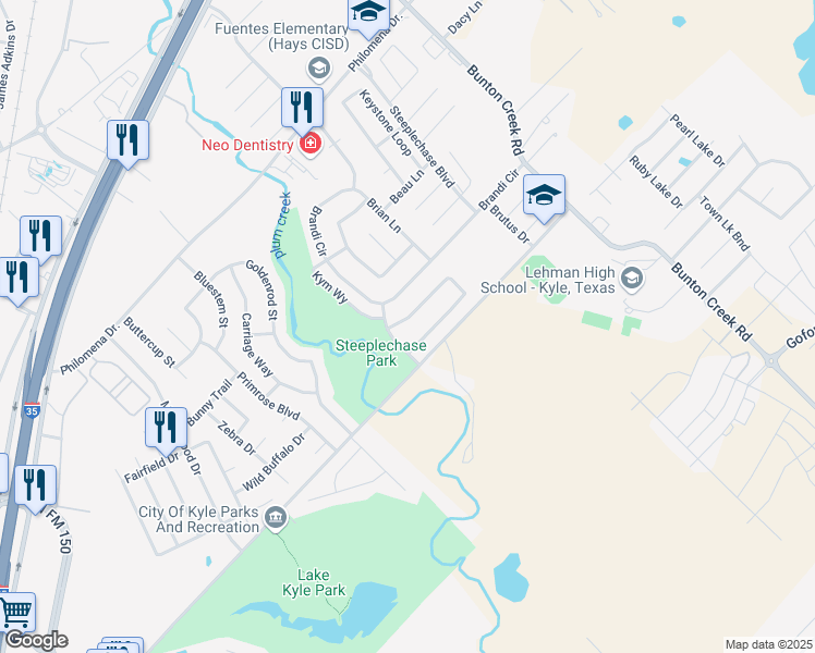 map of restaurants, bars, coffee shops, grocery stores, and more near 531 Britni Loop in Kyle