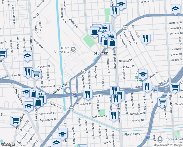 map of restaurants, bars, coffee shops, grocery stores, and more near 2015 Lafreniere Street in New Orleans