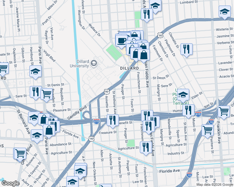map of restaurants, bars, coffee shops, grocery stores, and more near 2015 Lafreniere Street in New Orleans