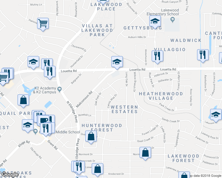 map of restaurants, bars, coffee shops, grocery stores, and more near 15139 Carols Way Drive in Houston