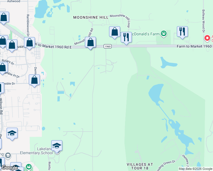 map of restaurants, bars, coffee shops, grocery stores, and more near 404 Possum Park Road in Humble