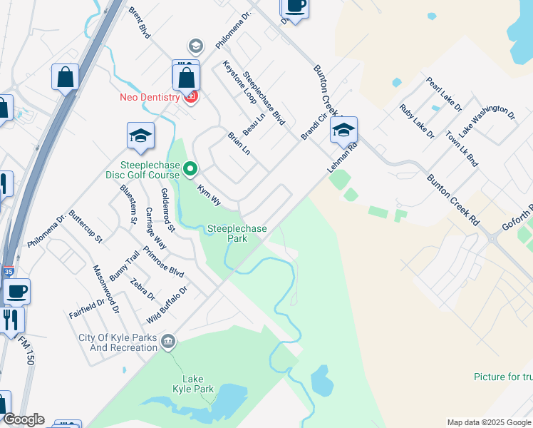 map of restaurants, bars, coffee shops, grocery stores, and more near 161 Britni Loop in Kyle