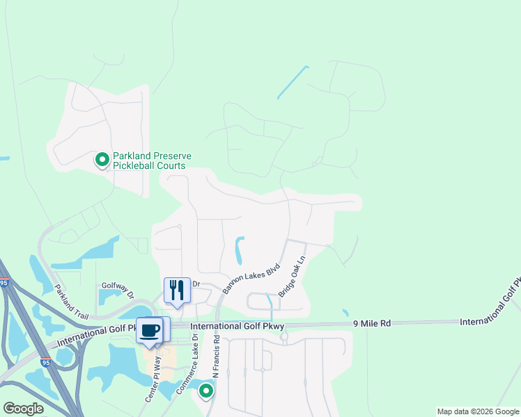 map of restaurants, bars, coffee shops, grocery stores, and more near 99 Ash Breeze Cove in St. Augustine