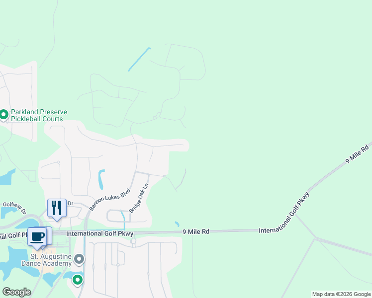 map of restaurants, bars, coffee shops, grocery stores, and more near 266 Orchard Lane in St. Augustine