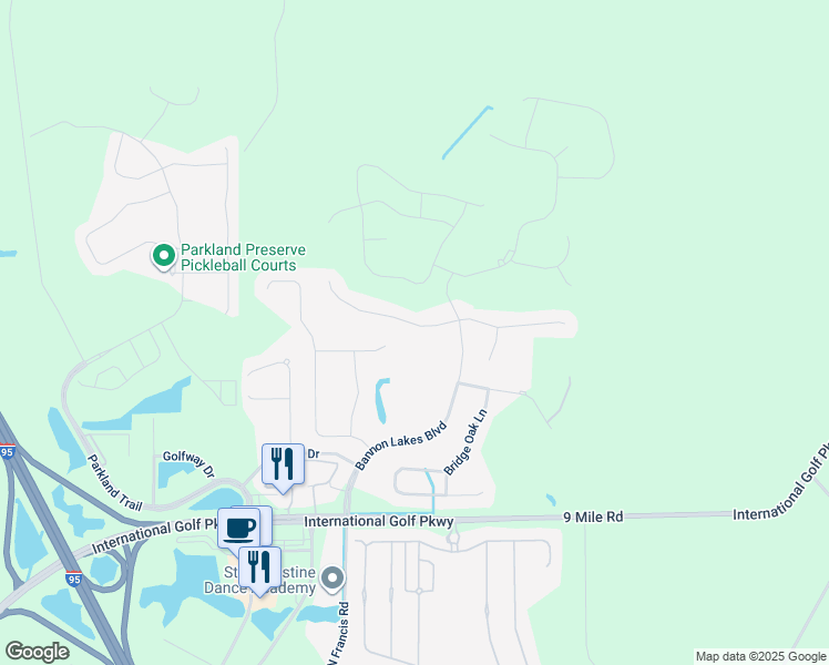 map of restaurants, bars, coffee shops, grocery stores, and more near 99 Ash Breeze Cove in St. Augustine