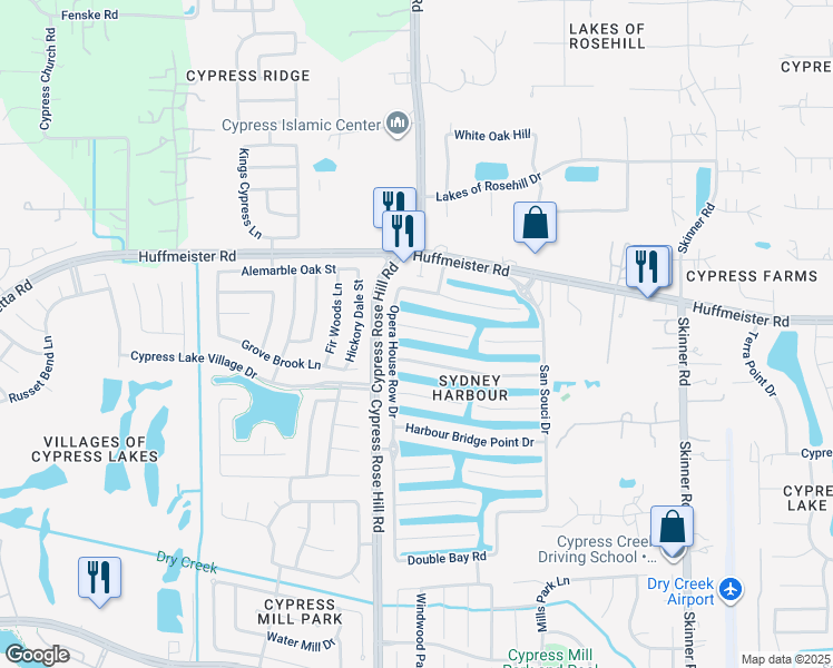 map of restaurants, bars, coffee shops, grocery stores, and more near 18111 Grotto Point Drive in Cypress