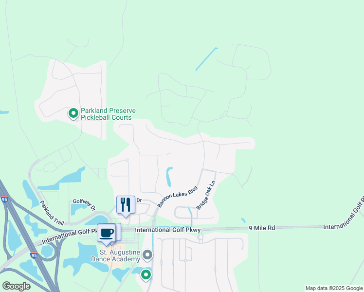map of restaurants, bars, coffee shops, grocery stores, and more near 99 Ash Breeze Cove in St. Augustine