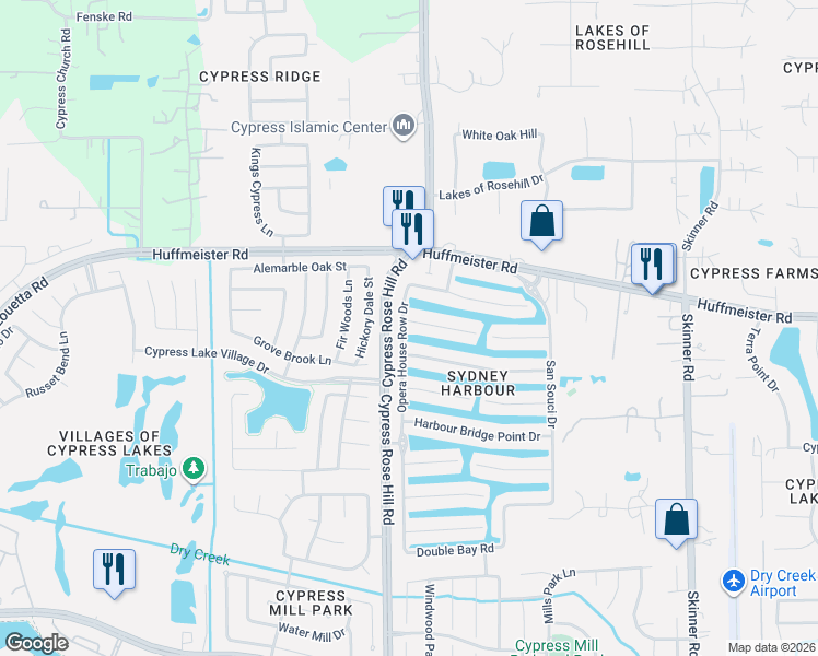 map of restaurants, bars, coffee shops, grocery stores, and more near 18134 Obelisk Bay Drive in Cypress