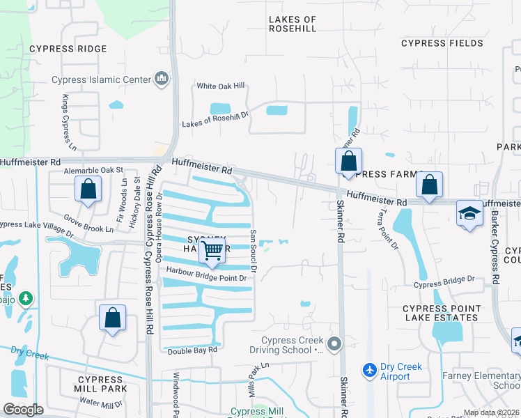 map of restaurants, bars, coffee shops, grocery stores, and more near 17803 Folly Point Drive in Cypress