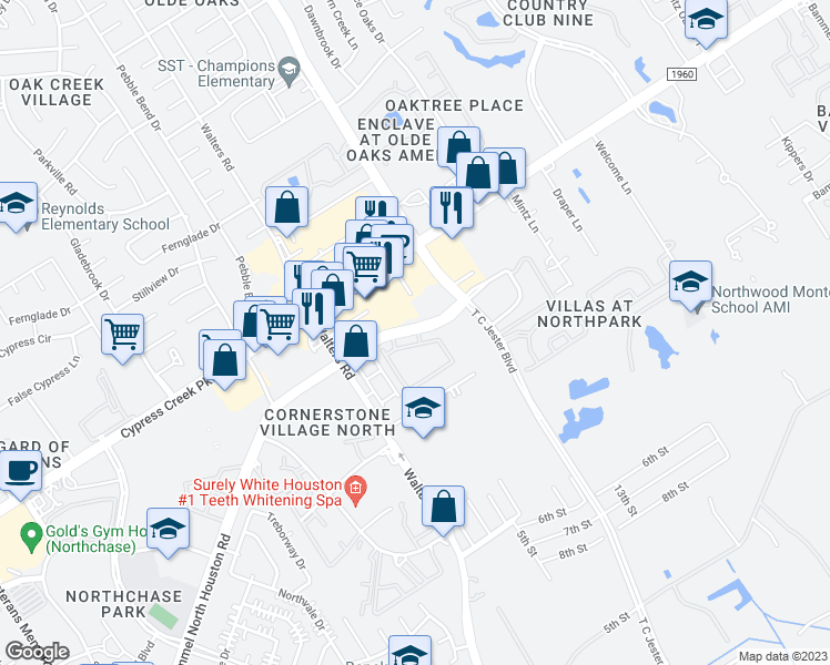 map of restaurants, bars, coffee shops, grocery stores, and more near 13111334 Bammel North Houston Road in Houston