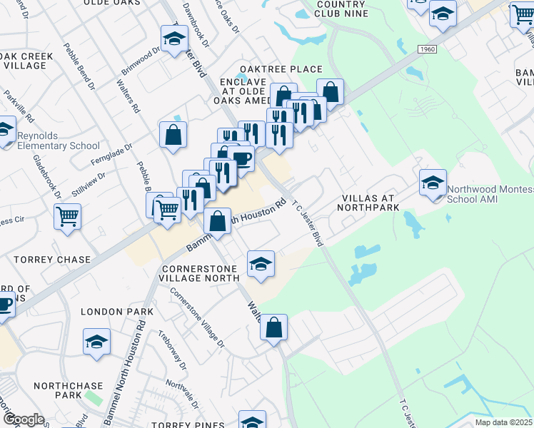 map of restaurants, bars, coffee shops, grocery stores, and more near 13111334 Bammel North Houston Road in Houston