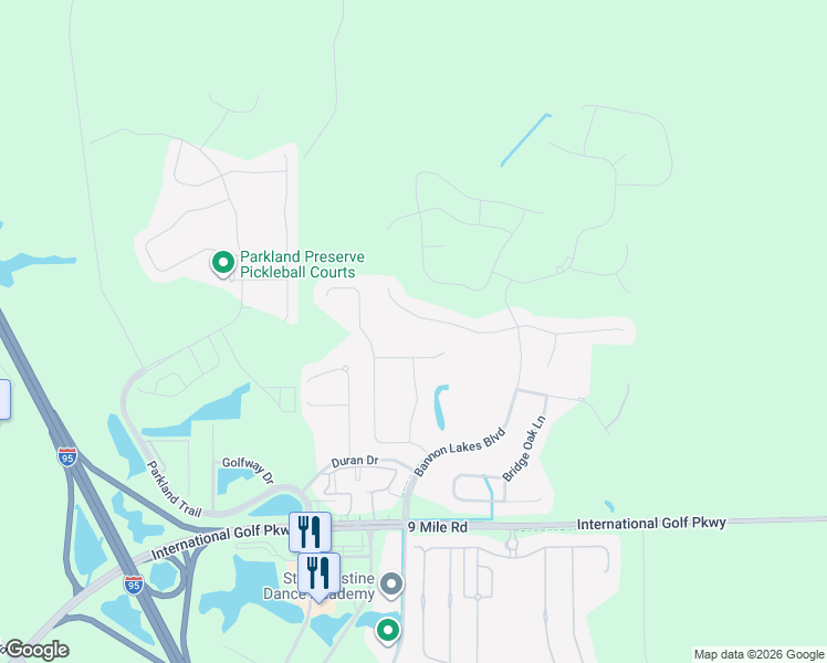 map of restaurants, bars, coffee shops, grocery stores, and more near 2200 International Golf Parkway in St. Augustine