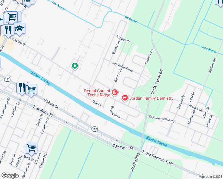 map of restaurants, bars, coffee shops, grocery stores, and more near 199 Lietmeyer St in New Iberia