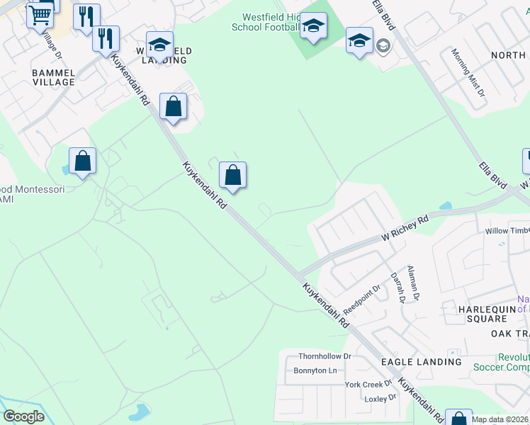 map of restaurants, bars, coffee shops, grocery stores, and more near 2214 Dwyer Road in Houston