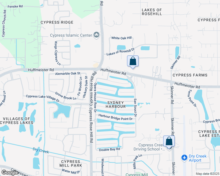 map of restaurants, bars, coffee shops, grocery stores, and more near 17903 Camp Cove Drive in Cypress