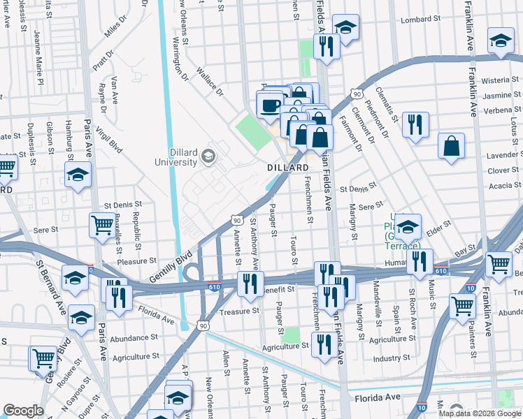 map of restaurants, bars, coffee shops, grocery stores, and more near in New Orleans