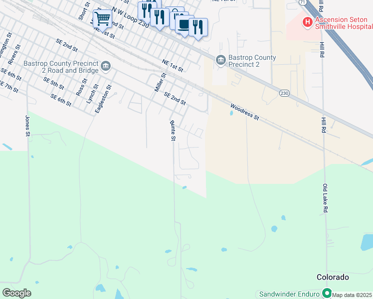 map of restaurants, bars, coffee shops, grocery stores, and more near 1706 Southeast 4th Street in Smithville