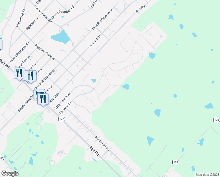 map of restaurants, bars, coffee shops, grocery stores, and more near 115 Fiat in Kyle