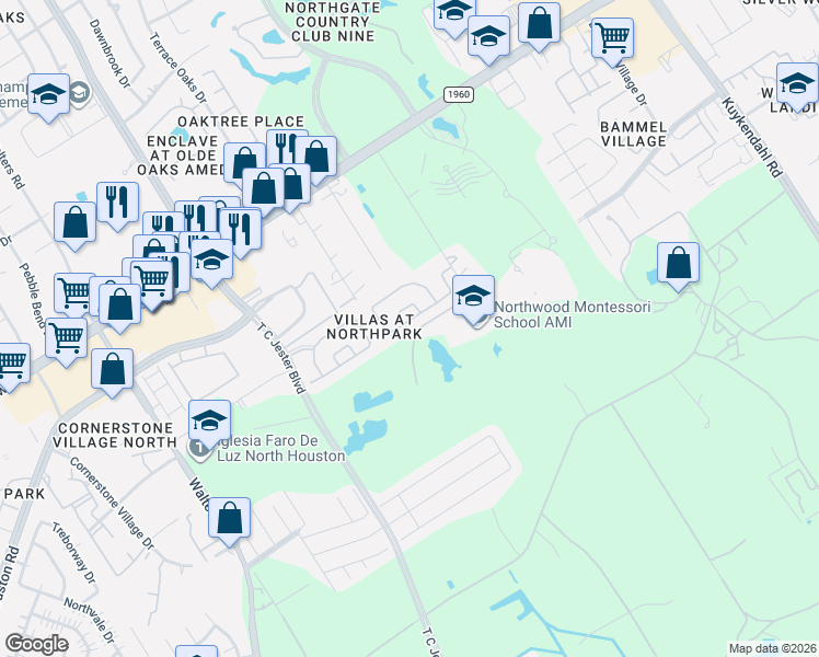 map of restaurants, bars, coffee shops, grocery stores, and more near 14430 Fairbuff Lane in Houston