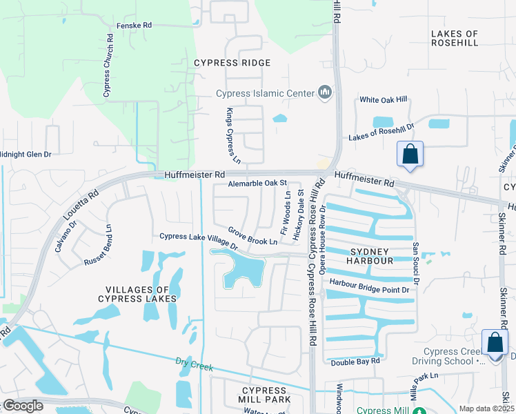 map of restaurants, bars, coffee shops, grocery stores, and more near 15423 Hazel Thicket Tr in Cypress