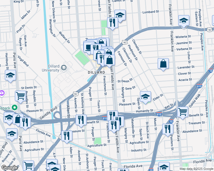 map of restaurants, bars, coffee shops, grocery stores, and more near 3635 Frenchmen Street in New Orleans