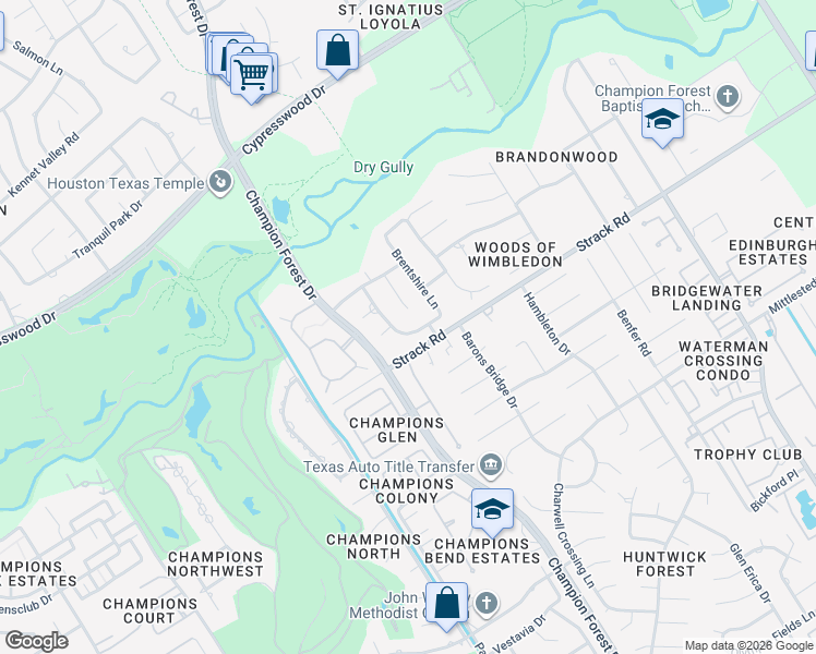 map of restaurants, bars, coffee shops, grocery stores, and more near 5430 Chapel Brook Drive in Houston
