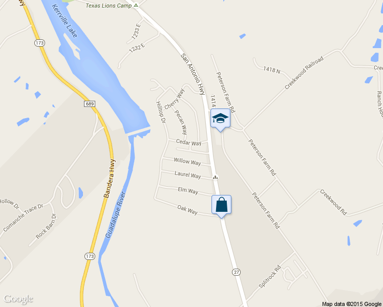 map of restaurants, bars, coffee shops, grocery stores, and more near 127 Ace Ranch Rd in Kerrville