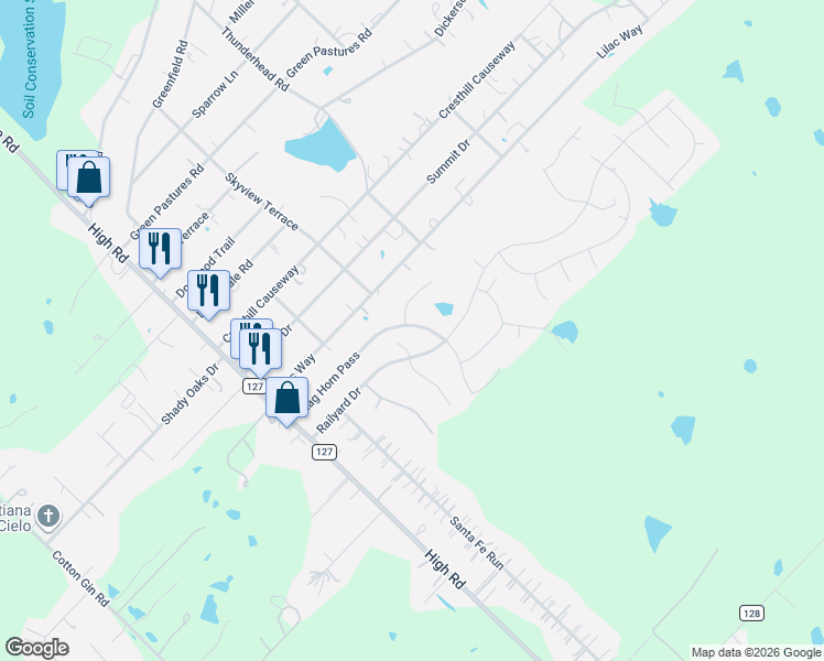 map of restaurants, bars, coffee shops, grocery stores, and more near 460 Stag Horn Pass in Kyle