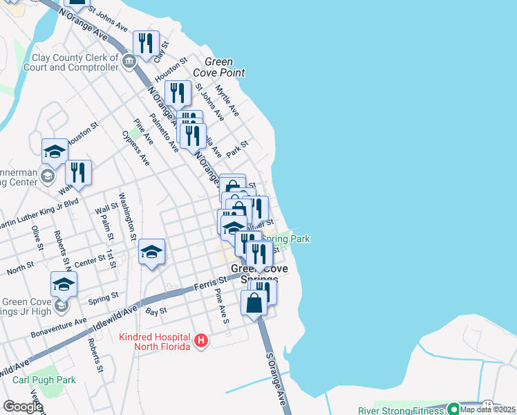 map of restaurants, bars, coffee shops, grocery stores, and more near 212 Center Street in Green Cove Springs