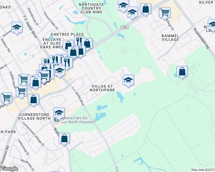 map of restaurants, bars, coffee shops, grocery stores, and more near 14430 Fairbuff Lane in Houston