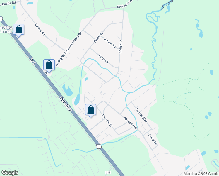 map of restaurants, bars, coffee shops, grocery stores, and more near 6566 Sherry Lane in St. Augustine
