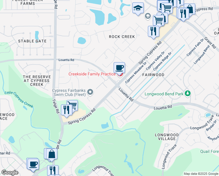 map of restaurants, bars, coffee shops, grocery stores, and more near 13606 Boerne Canyon Lane in Cypress