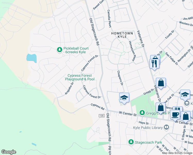 map of restaurants, bars, coffee shops, grocery stores, and more near 312 Gunnison Way in Kyle