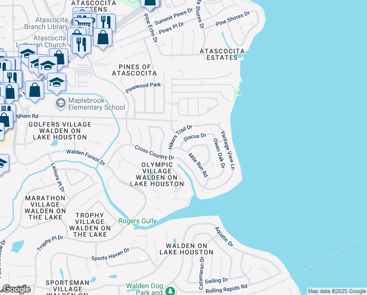 map of restaurants, bars, coffee shops, grocery stores, and more near 8502 Discus Drive in Humble