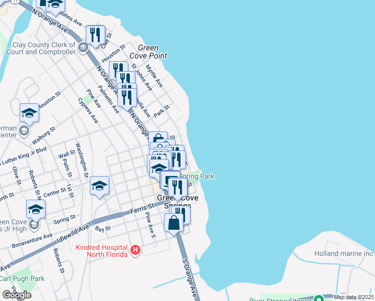 map of restaurants, bars, coffee shops, grocery stores, and more near 212 Center Street in Green Cove Springs