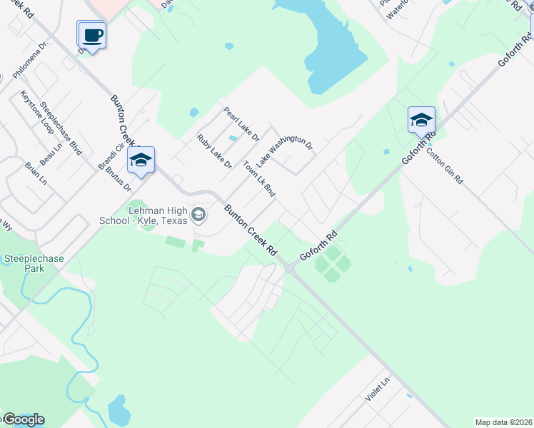 map of restaurants, bars, coffee shops, grocery stores, and more near 148 Sapphire Lake Drive in Kyle