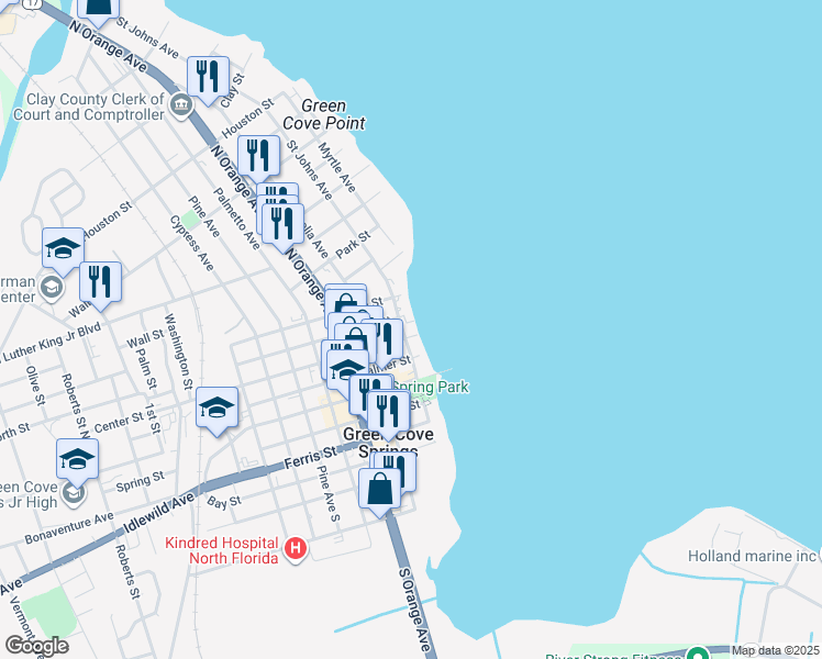 map of restaurants, bars, coffee shops, grocery stores, and more near 212 Center Street in Green Cove Springs