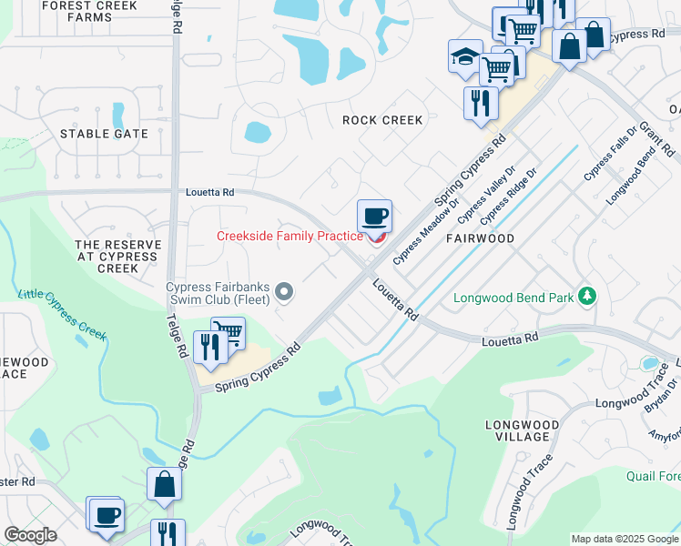 map of restaurants, bars, coffee shops, grocery stores, and more near 13606 Boerne Canyon Lane in Cypress