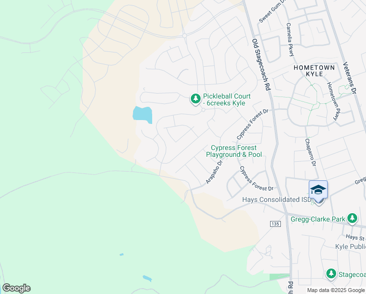 map of restaurants, bars, coffee shops, grocery stores, and more near Cypress Road in Kyle