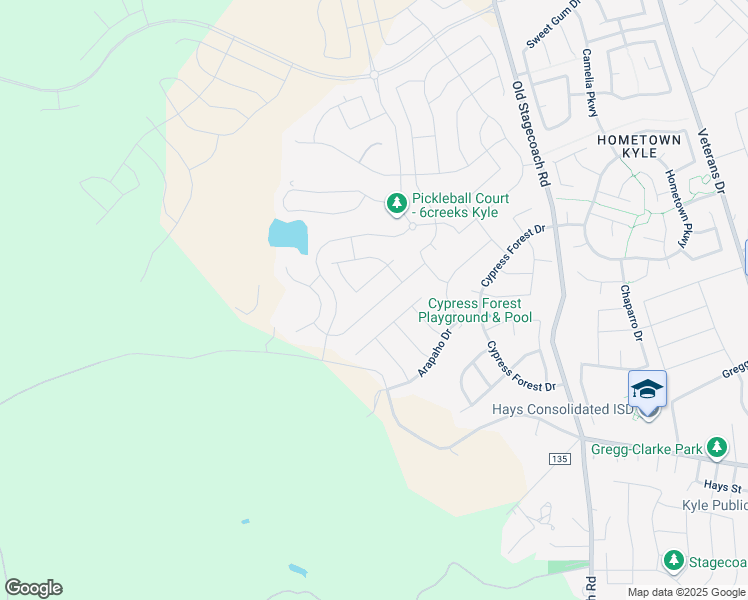 map of restaurants, bars, coffee shops, grocery stores, and more near 13 Cypress Road in Kyle