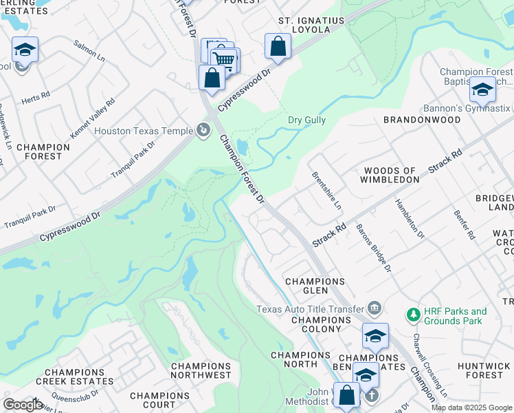 map of restaurants, bars, coffee shops, grocery stores, and more near 83 Champion Villa Drive in Houston