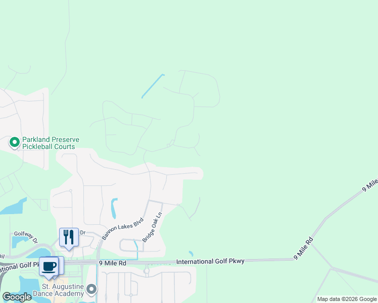 map of restaurants, bars, coffee shops, grocery stores, and more near 2000 International Golf Parkway in Saint Augustine