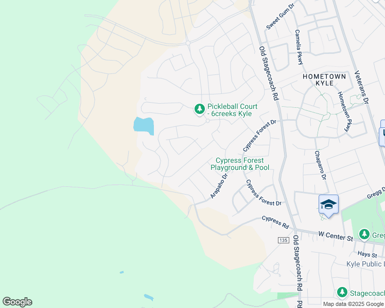 map of restaurants, bars, coffee shops, grocery stores, and more near Lassen Drive in Kyle