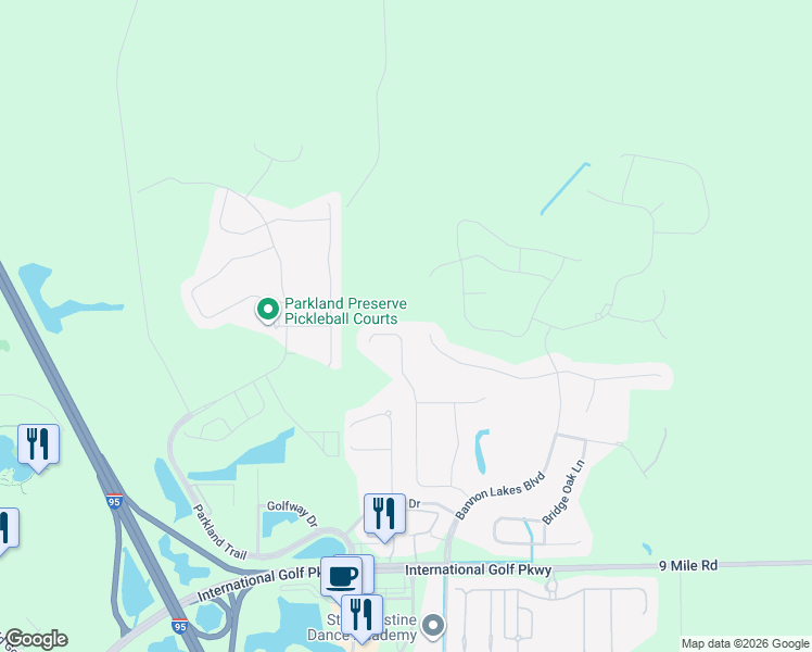 map of restaurants, bars, coffee shops, grocery stores, and more near 502 Bluejack Lane in St. Augustine