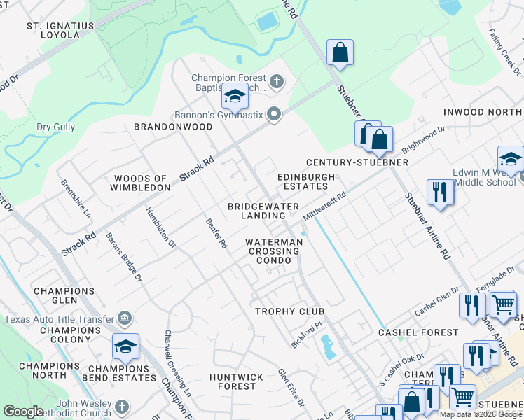 map of restaurants, bars, coffee shops, grocery stores, and more near 14911 Wunderlich Drive in Houston