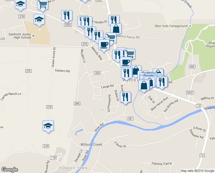 map of restaurants, bars, coffee shops, grocery stores, and more near 301 Lange Road in Wimberley