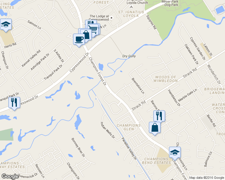 map of restaurants, bars, coffee shops, grocery stores, and more near 14514 Champion Forest Drive in Houston
