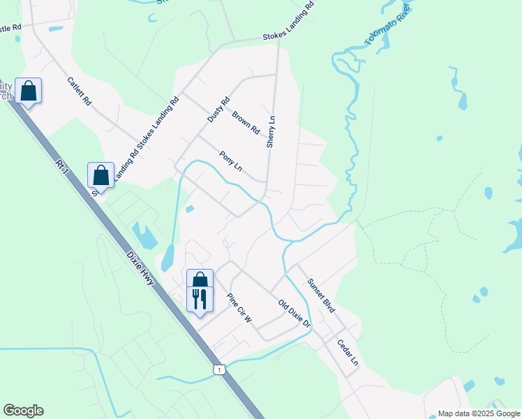 map of restaurants, bars, coffee shops, grocery stores, and more near 6548 Sherry Lane in St. Augustine