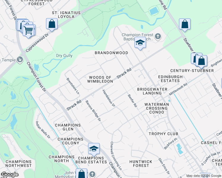 map of restaurants, bars, coffee shops, grocery stores, and more near 5215 Royal Walk in Houston