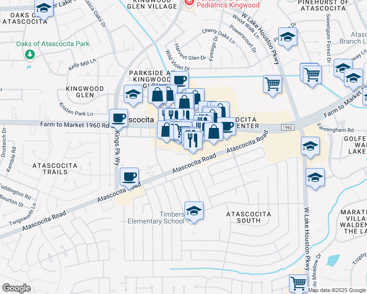 map of restaurants, bars, coffee shops, grocery stores, and more near 7034 Farm to Market 1960 in Humble